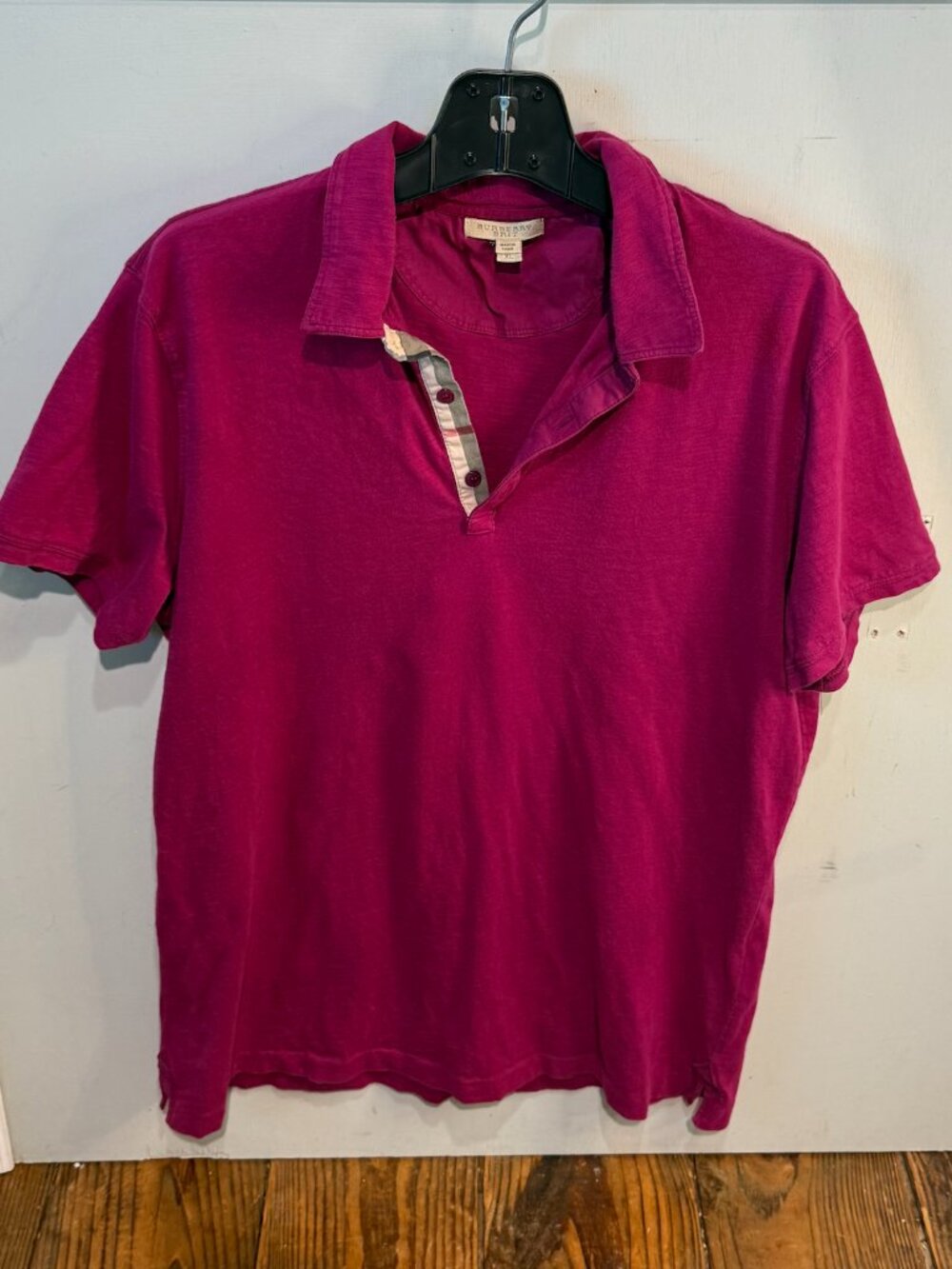 Burberry Brit Polo Shirt Men's Size XL Slim Magenta 100% Cotton Pique Slim Fit